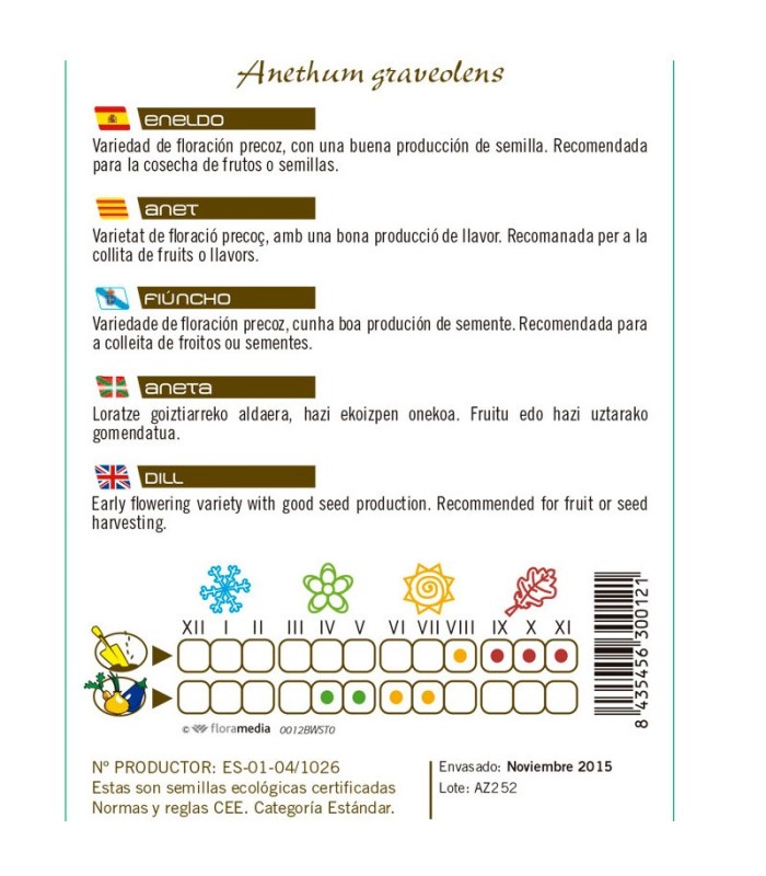ENELDO Anethum graveolens semillas x 1 g