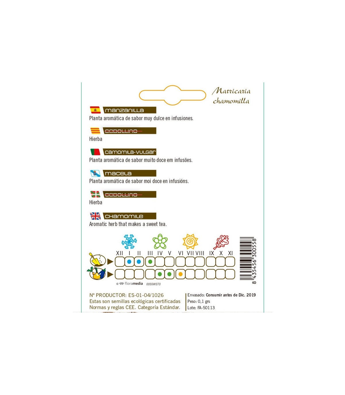 MANZANILLA Matricaria chamomilla semillas