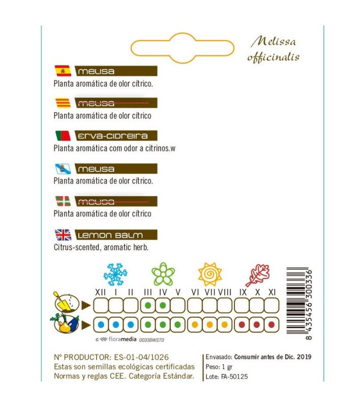 MELISA Melisa officinalis semillas x 1 g