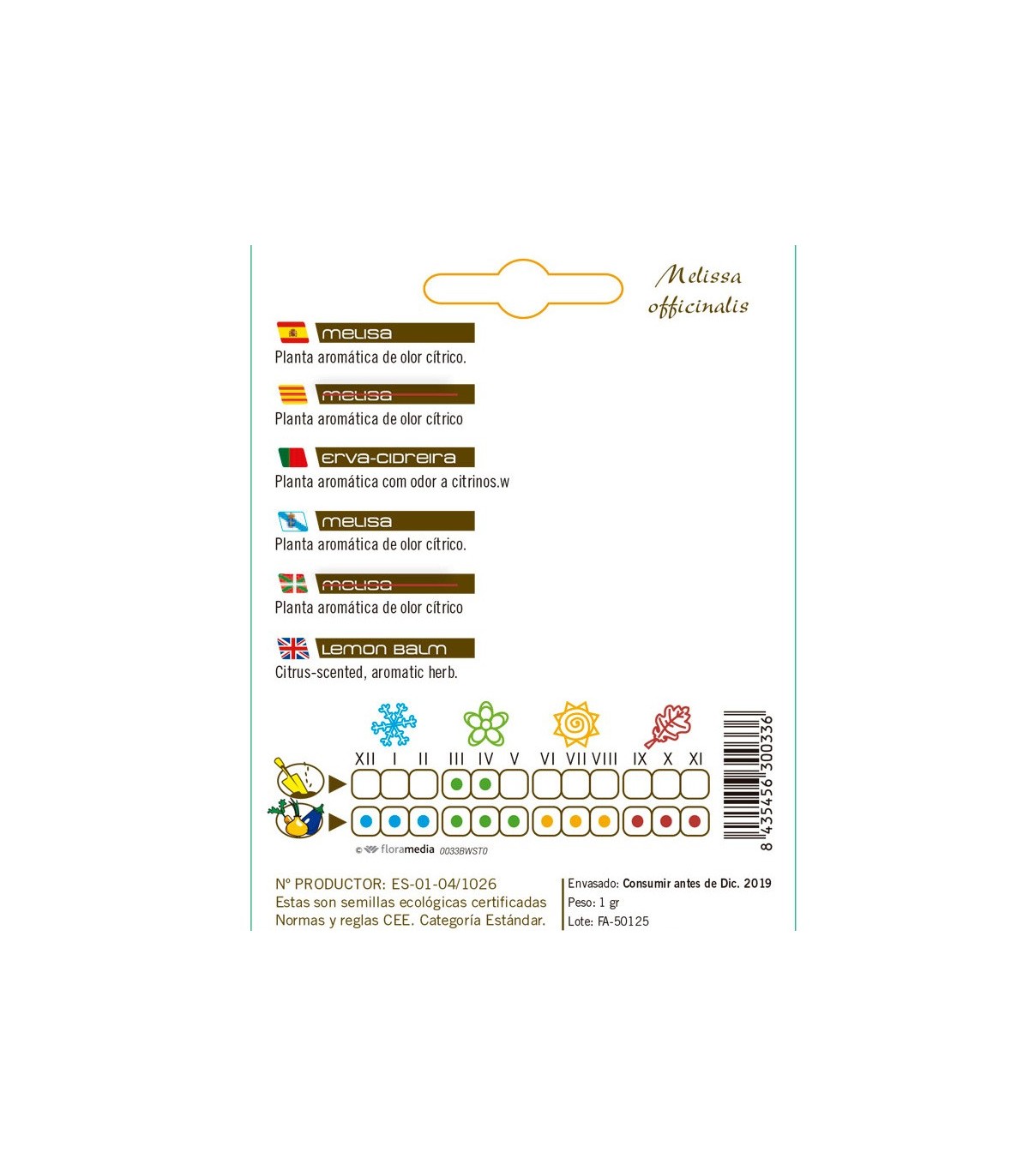 MELISA Melisa officinalis semillas x 1 g