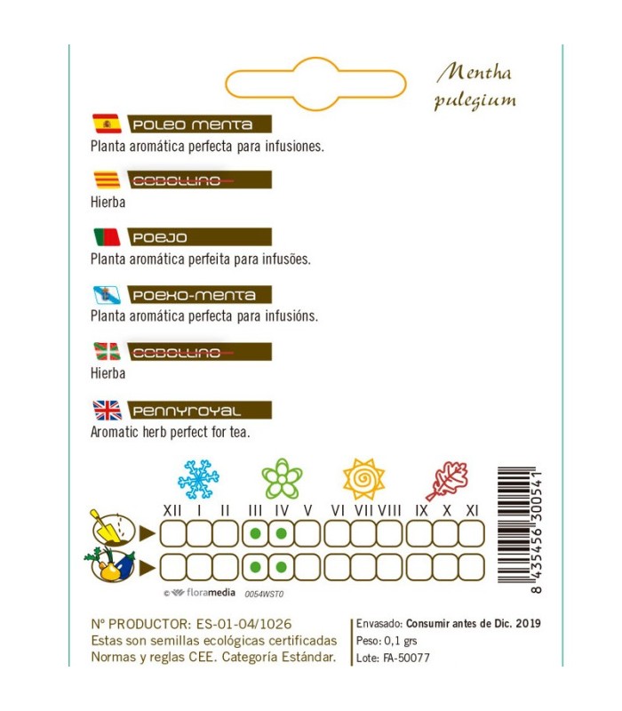 POLEO MENTA Mentha puligeum semillas x 1 g