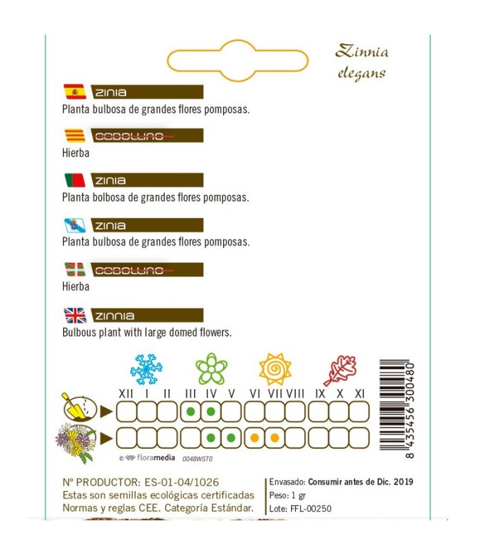 ZINIA Zinnia elegans semillas
