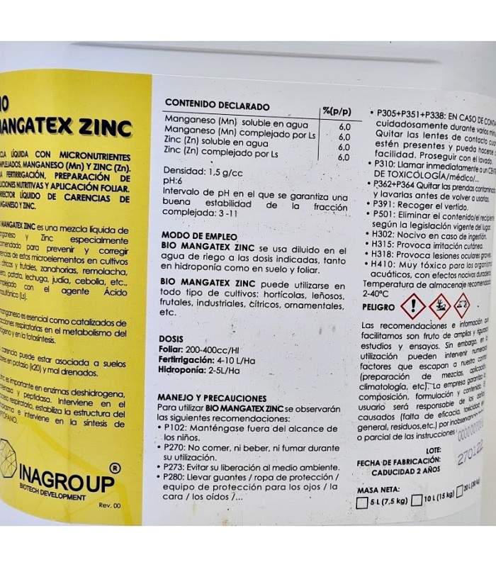 Mn Zn MANGATEX ZINC LQ 5L Corrector de Manganeso y zinc