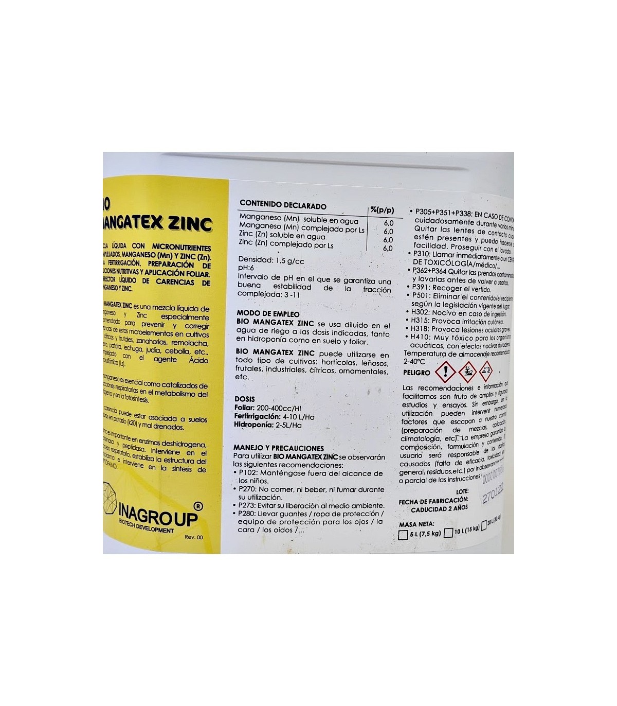 Mn Zn MANGATEX ZINC LQ 5L Corrector de Manganeso y zinc