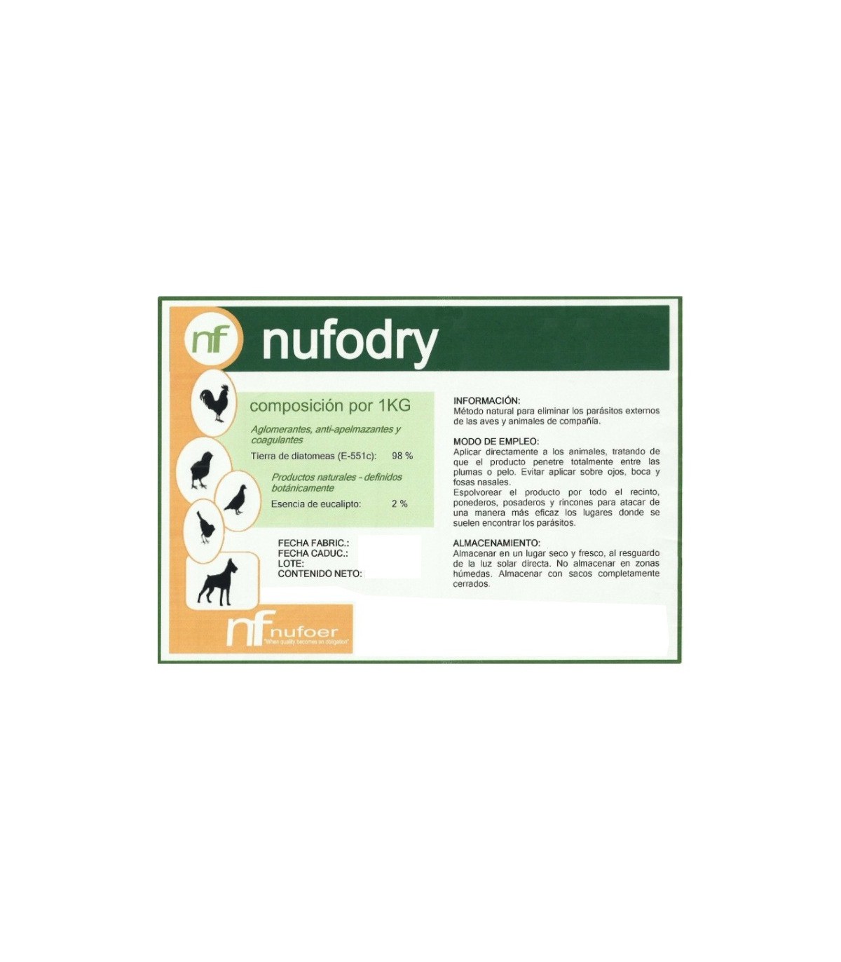 NUFODRY antiparasitario externo de aves y animales de compañía
